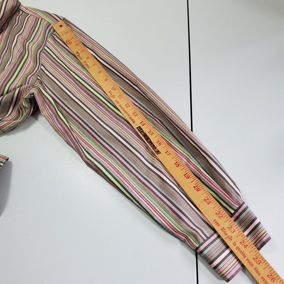 Foxcroft Womens Wrinkle Free Shirt Size 14 Pink Green‎ Stripe Button Up Office - Picture 8 of 10